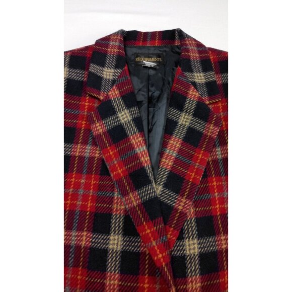 Vintage Requirements Plaid Wool Blend Dark Red and Navy Blue Jacket  Size 8 - Picture 4 of 15
